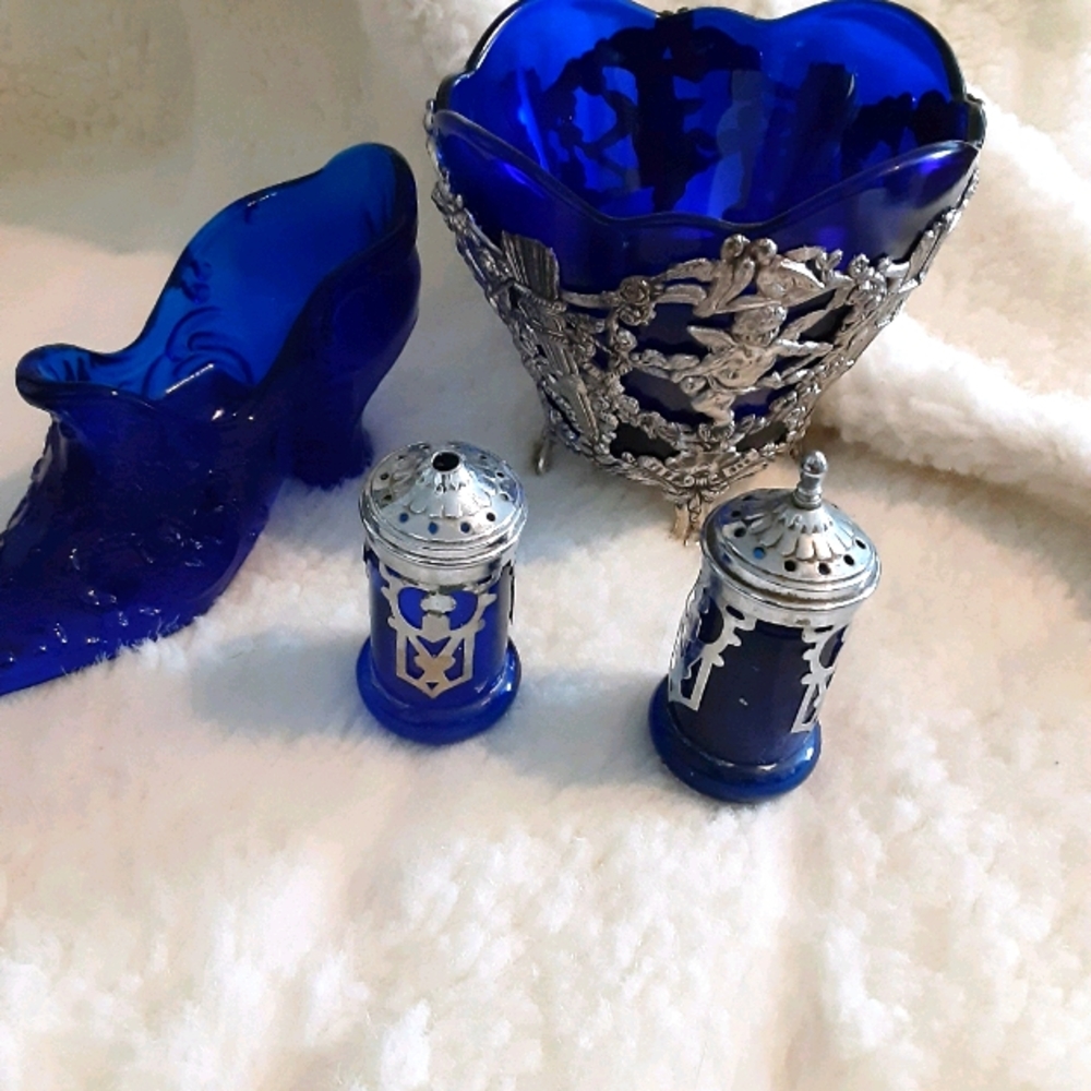 Cobalt Blue glass with silver metal